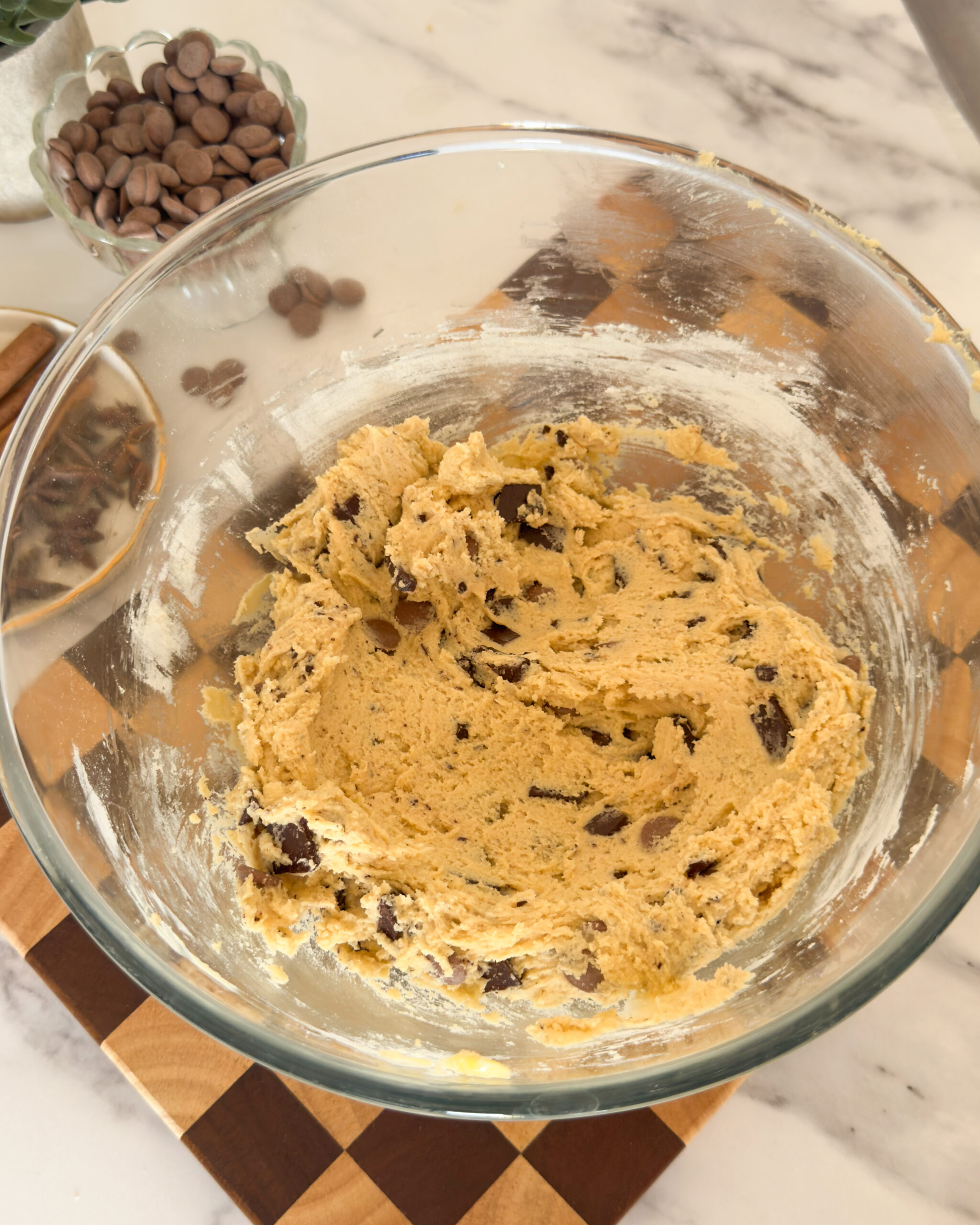 cookie dough with chocolate chips in bowl